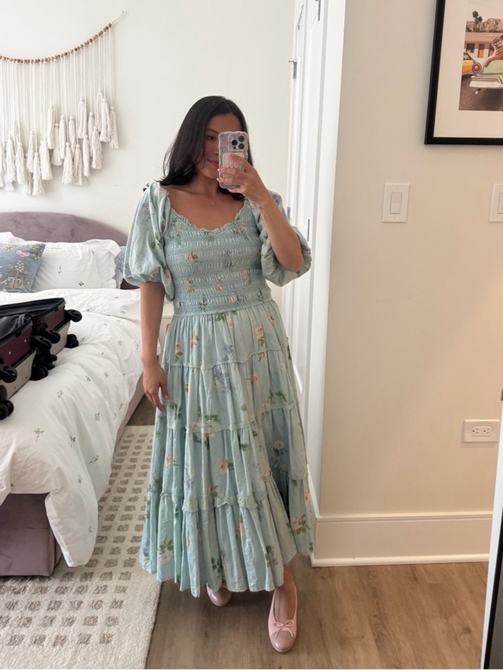 Ivy City Co Sage Floral Puff-Sleeve Maxi Dress